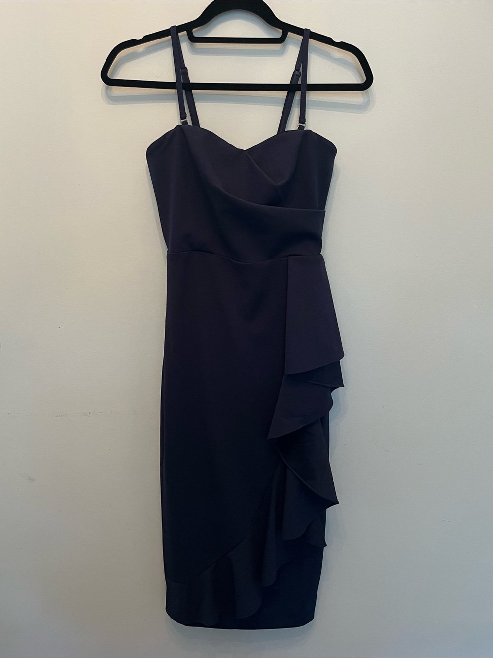 Navy Ruffle Fitted Midi Dress